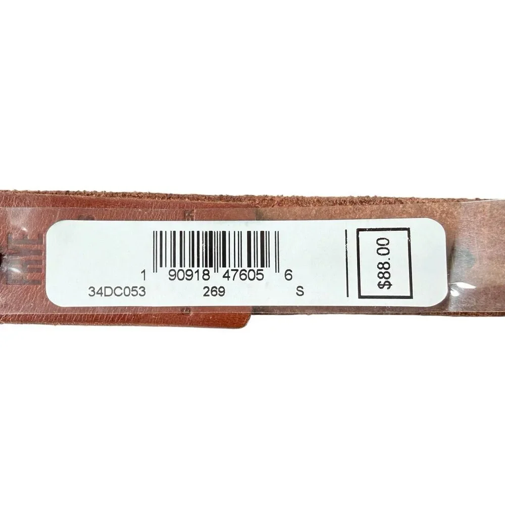 Frye Cognac Leather Belt Silver Buckle Womens Small Woven Detail Style 34DC053